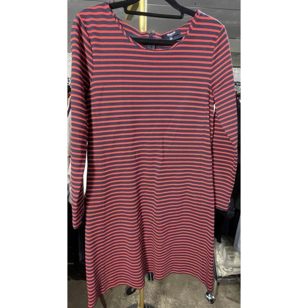 Madewell 1937 Red Navy Striped Long Sleeve Crew Neck Mini Dress Size M